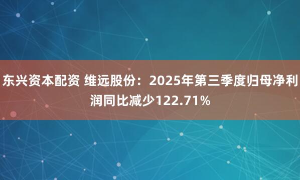 东兴资本配资 维远股份：2025年第三季度归母净利润同比减少122.71%