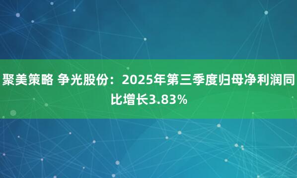 聚美策略 争光股份：2025年第三季度归母净利润同比增长3.83%